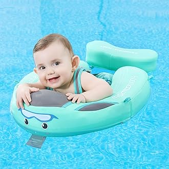 AnjeeIOT Mambobaby Float with Canopy Baby Float Non-Inflatable Baby Pool Float Solid Swimming Float Upgraded Add Tail Never Flip Over for Infant 3-24 Months, Pink