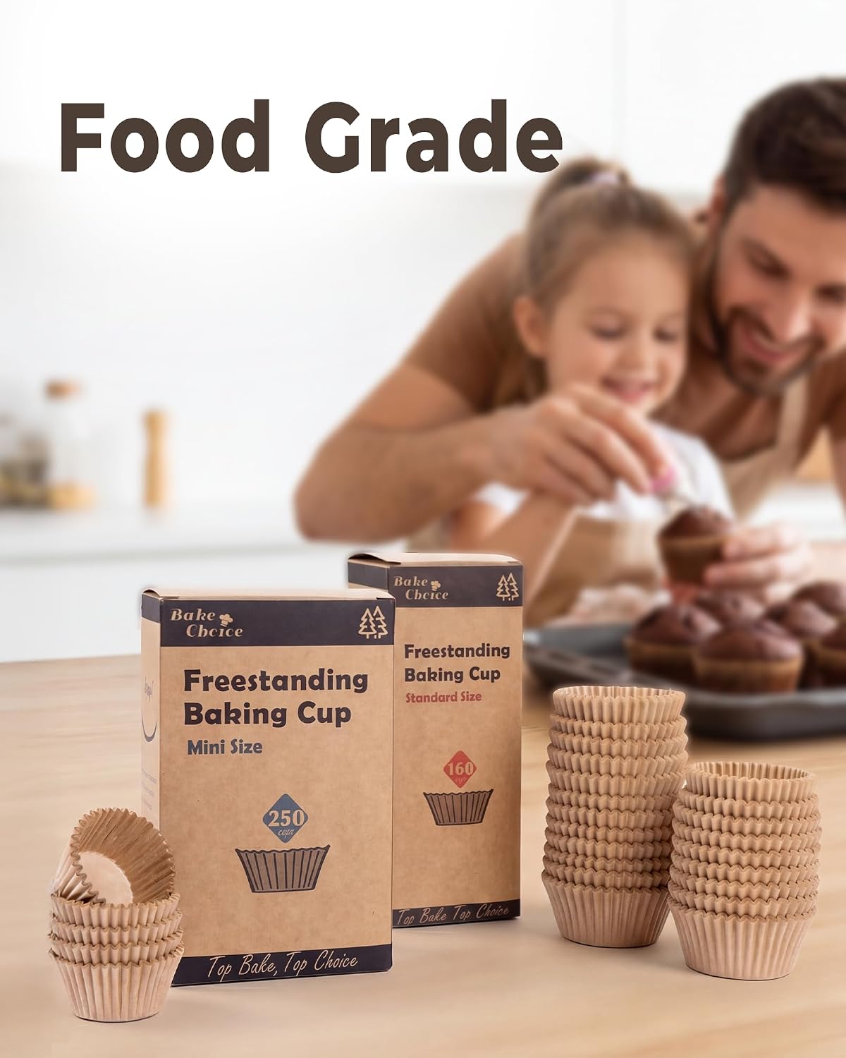 Bake Choice Standard Cupcake Liners for Baking, 160PCS, Non-stick, Natural