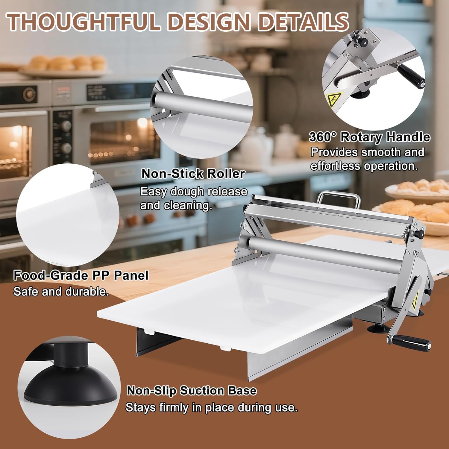 Teigausroll Blätterteig Maschine, Teigausrollmaschine, Mit Großem Ausrollbrett Und 360°-Rollengriff, Einstellbare Pressstärke Von 0-25,0 Mm, Edelstahl 400