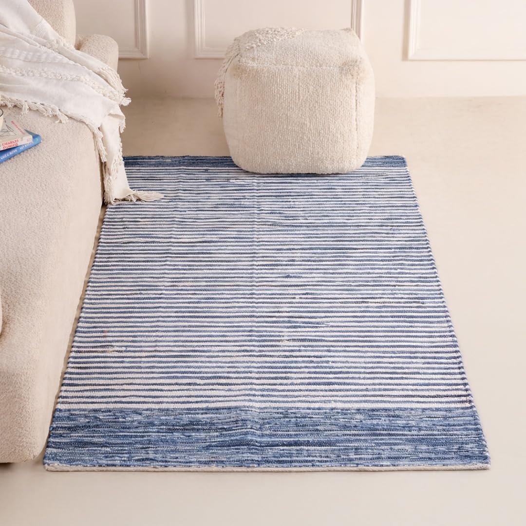 HOMEMONDE Polyester 3 X 5 Feet Rectangular Rugs Recycled Chindi Anti Skid Floor Carpets For Bedroom, Kitchen, Farmhouses - (24 X 60 Inch, Danim Blue)-image-38