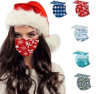 50 Pack Adult Disposable Face_Mask, 3-Ply Protective Breathable Adult Face_Masks with Elastic Earloop, Christmas/Daily Use (A9)