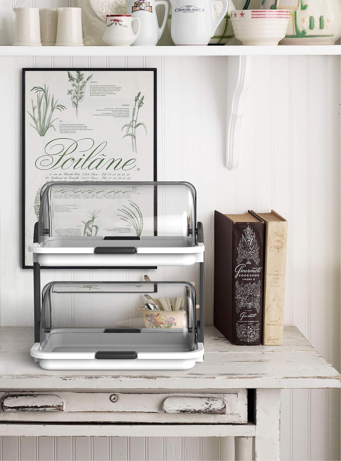 Vetrina 2 Piani Espositore da Bar Buffet con Cupole Trasparenti e Vassoi Bianchi Vassoi Bianchi Vetrinetta Espositiva Professionale cm 30x20x32,5