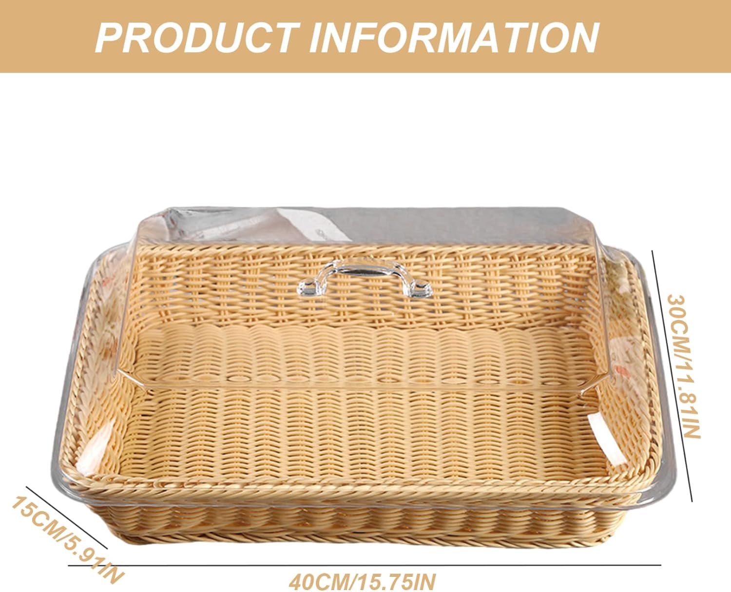 Bread Baskets for Serving, 16x12x6inch Wicker Woven Food Baskets with Dustproof Lid, Tabletop Food Organizer Containers for Fruits, Vegetables and Snacks (Style 2)