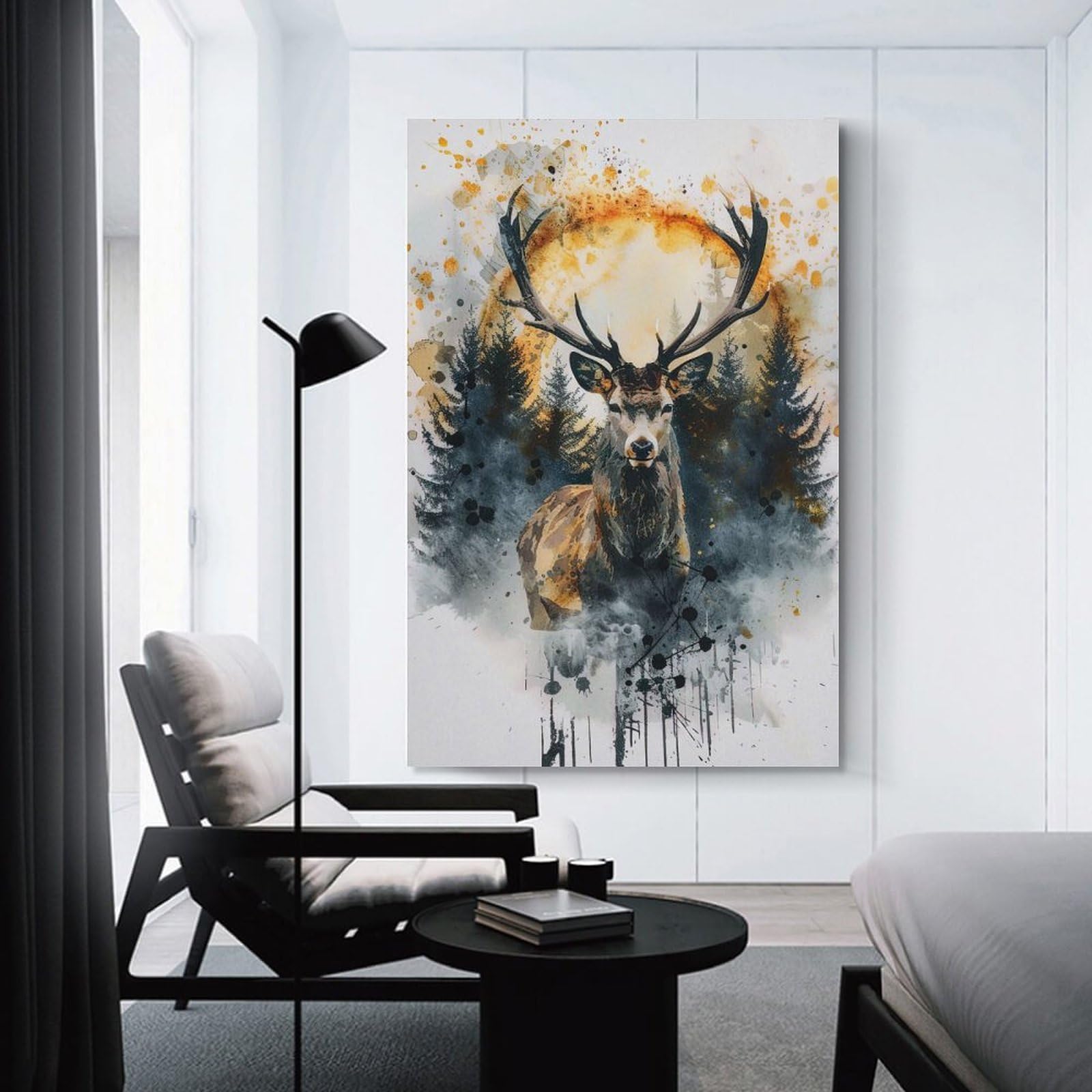 Junmoney Canvas Wall Art Deer Watercolor, 20x30inch(50x75cm), for New Homes, Bedrooms Or Workspaces, Canvas Artwork with Gifting Potential