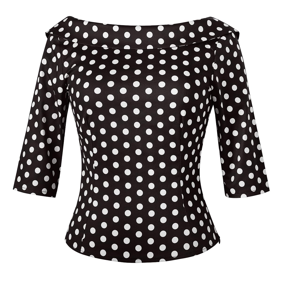 YARN & INK Women's 1950s Vintage Pinup Tops, Back Bow Tie Cute Rockabilly Elegant Shirt, Medium Sleeves Blouse