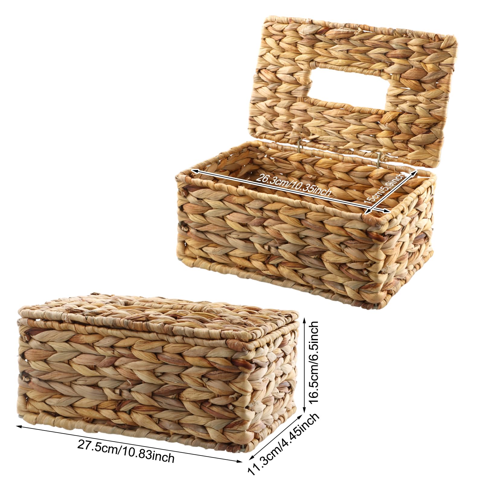 Pudełko na chusteczki wiklinowe 27,5 x 11,3 x 16,5 cm, prostokątne uchwyty na serwetki z jacyntu wodnego, naturalny kosz z wikliny, do łazienki, sypialni, biura