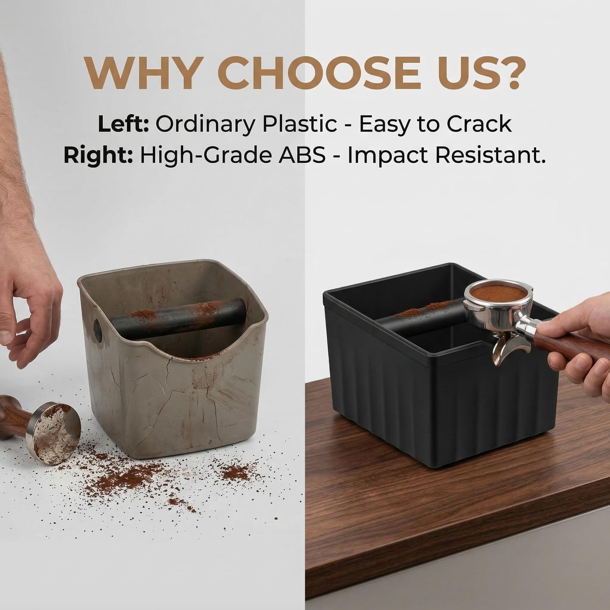 Cajon Posos Cafe Grande 1500ml Knock Box Profesional con Base Antideslizante Silenciosa Recipiente Posos Cafe de ABS Robusto, Depósito Basura Café Rectangular para Barista y Cafetera Express
