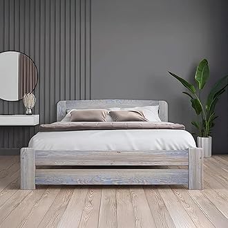 Super King Bed Frame – Solid Pine Wooden Bed Frames for Adults, F1 Easy Assemble Bed with Sturdy Slats & Extra Four Supportive Legs, Comfortable Bedroom Furniture | 6ft (Grey washed)