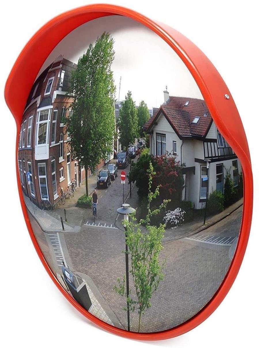 Miroir Convexe extérieur, Rond Store Miroir Miroir de Surveillance de la Rue Intersection Insertion Anti-vol Miroir PC Matériau Miroir Routier Orange Miroirs sécurité(80Cm)