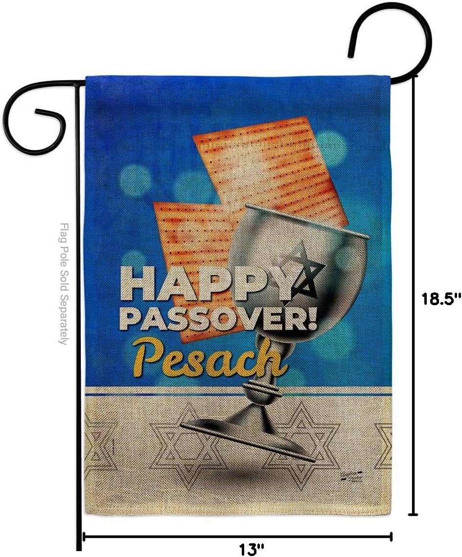 Happy Passover Pesach Burlap Burlap Garden Flag Religious Wine Celebration Festival Holiday Jewish Hanukkah David Small Decorative Gift Yard House Banner Double-Sided Made In USA 13 X 18.5