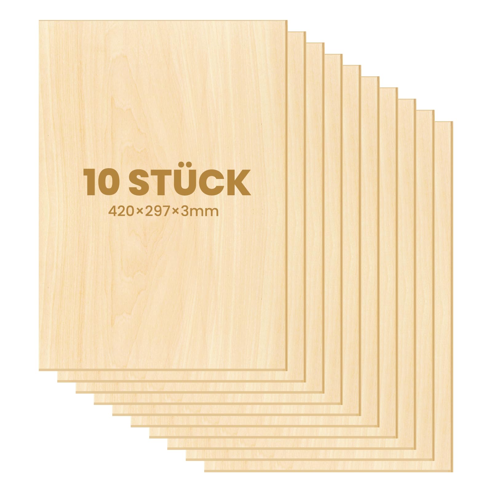 Dofiki 10 Stück A3 Birken Sperrholz 3mm Laserfähig Sperrholaplatte, Holzbretter zum Laserschnitt, Lasergravur, Basteln, Brandmalerei, Modellbau Birkensperrholz (420x297x3mm)