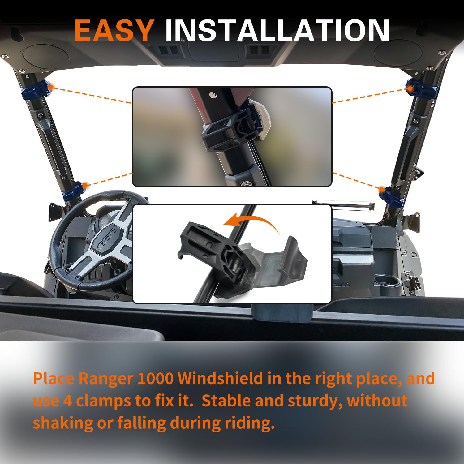 Clear Front Windshield Heavy Duty Scratch Resistant Full Windshield Compatible with Polaris Ranger XP 1000 / 900 / Crew 2017-2025 Accessories Polycarbonate Vented UTV Window - Image 6