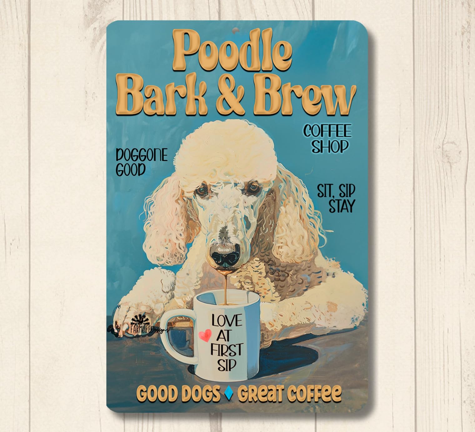 Poodle Coffee Bar Sign Bark & Brew dog funny metal tin wall art gift decor home decor