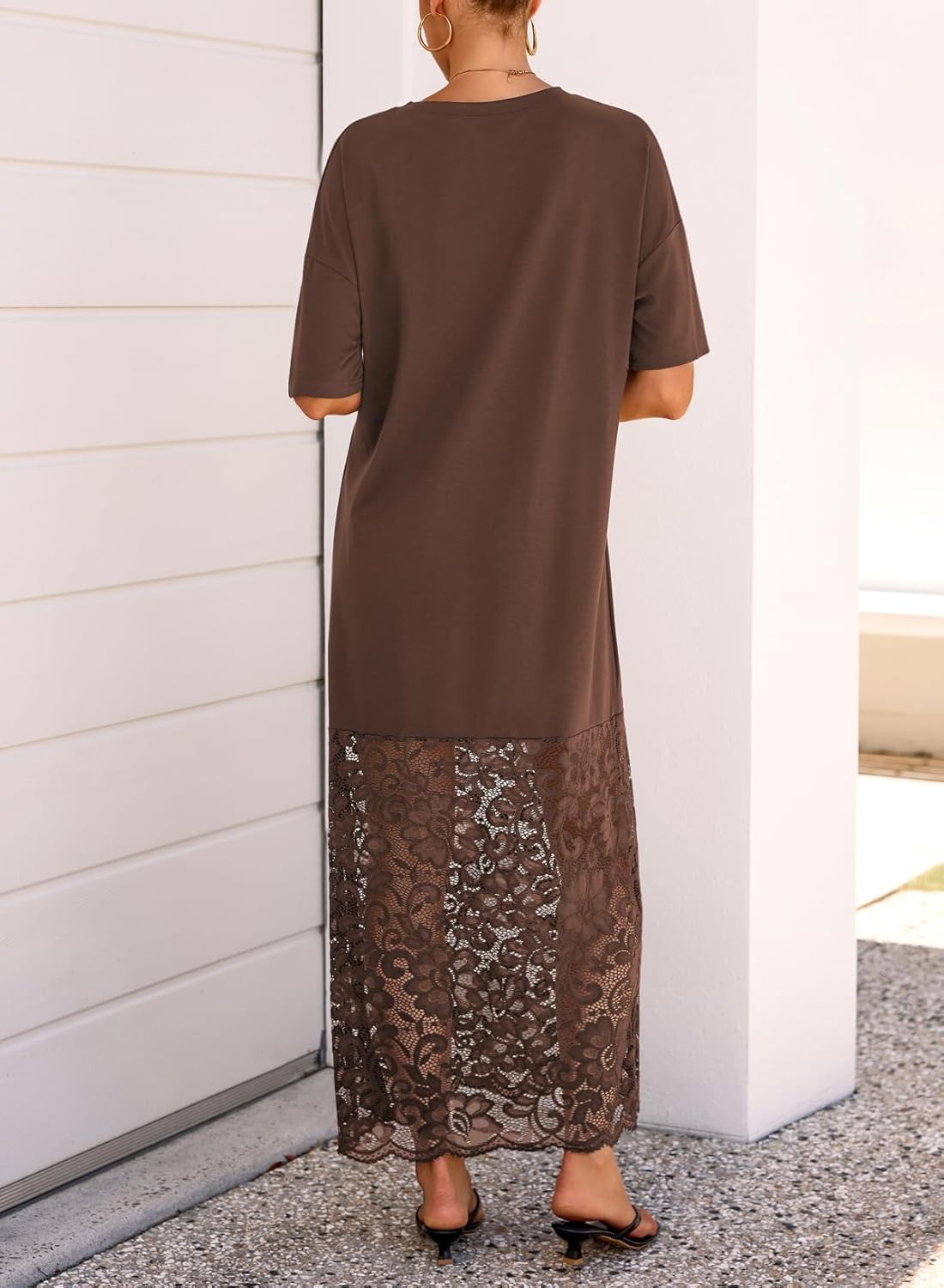 LOLONG Womens Short Sleeve Lace Patchwork Maxi Dress Summer 2026 Crew Neck Casual Long Dresses - Image 6