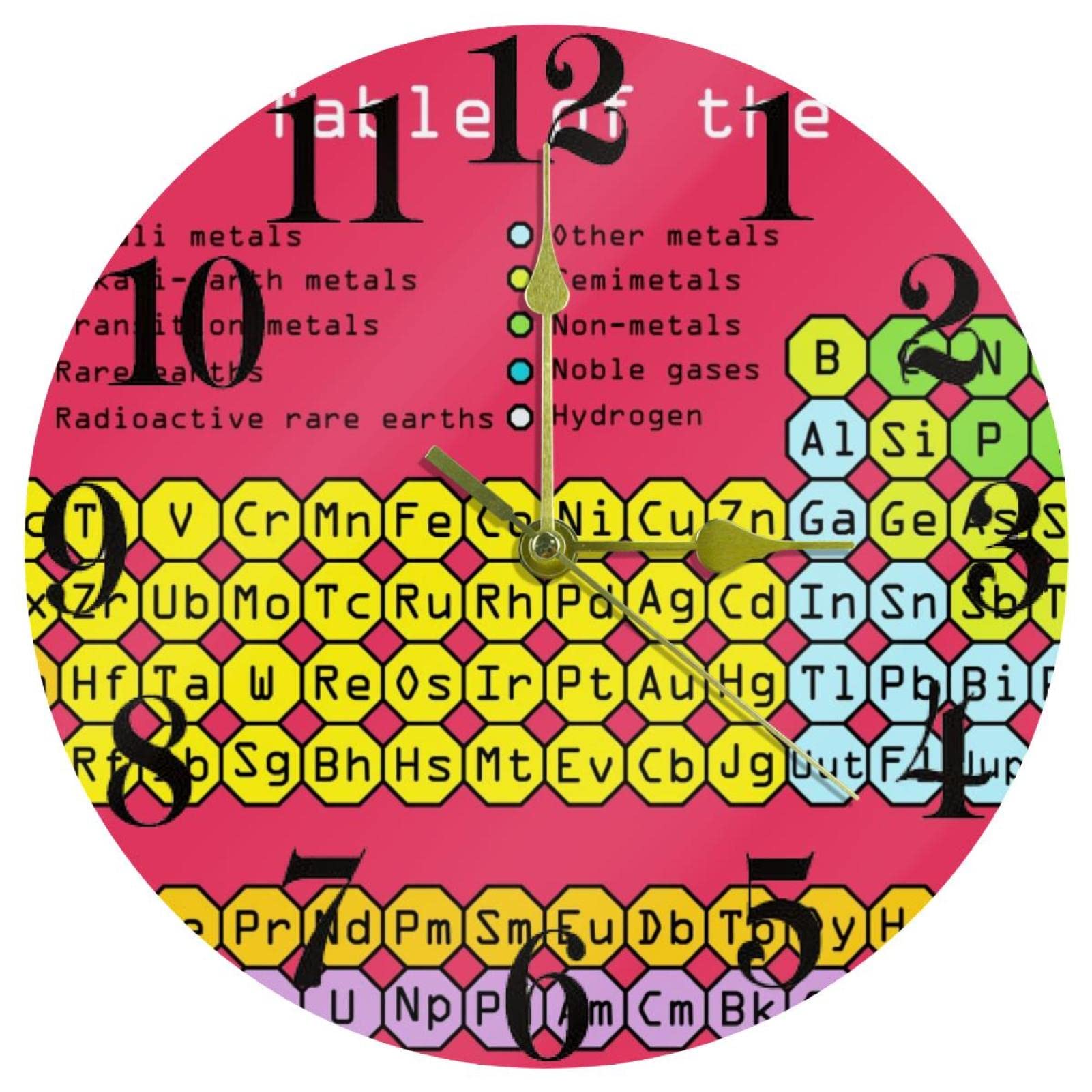 Horloge murale tableau périodique ronde et silencieuse pour cuisine et maison