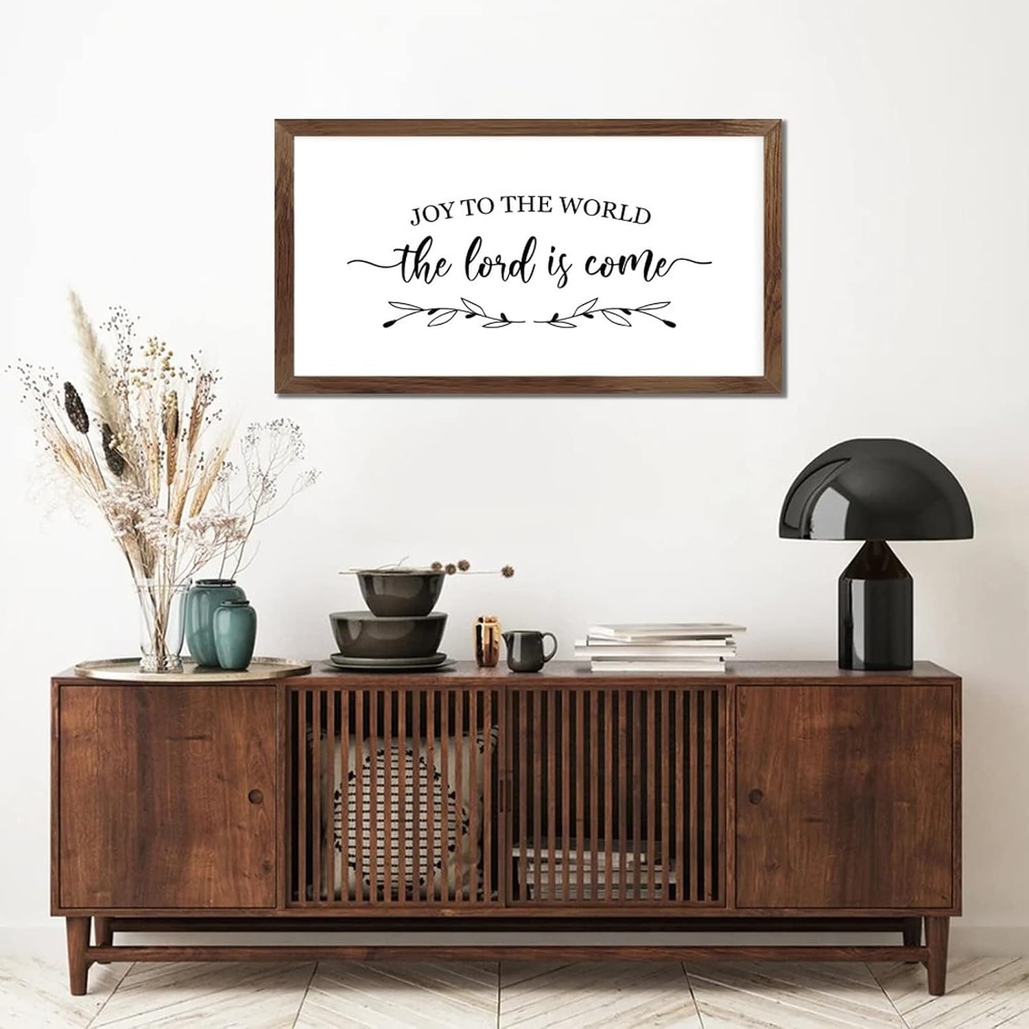 Rustic Style 12x22in Wooden Wall Art Sign with Inspirational Quotes Nativity Scene Joy to the World the Lord is Come Scripture Verses Apricot Frame Wooden Plaque for Washroom Cottage Wall Decor