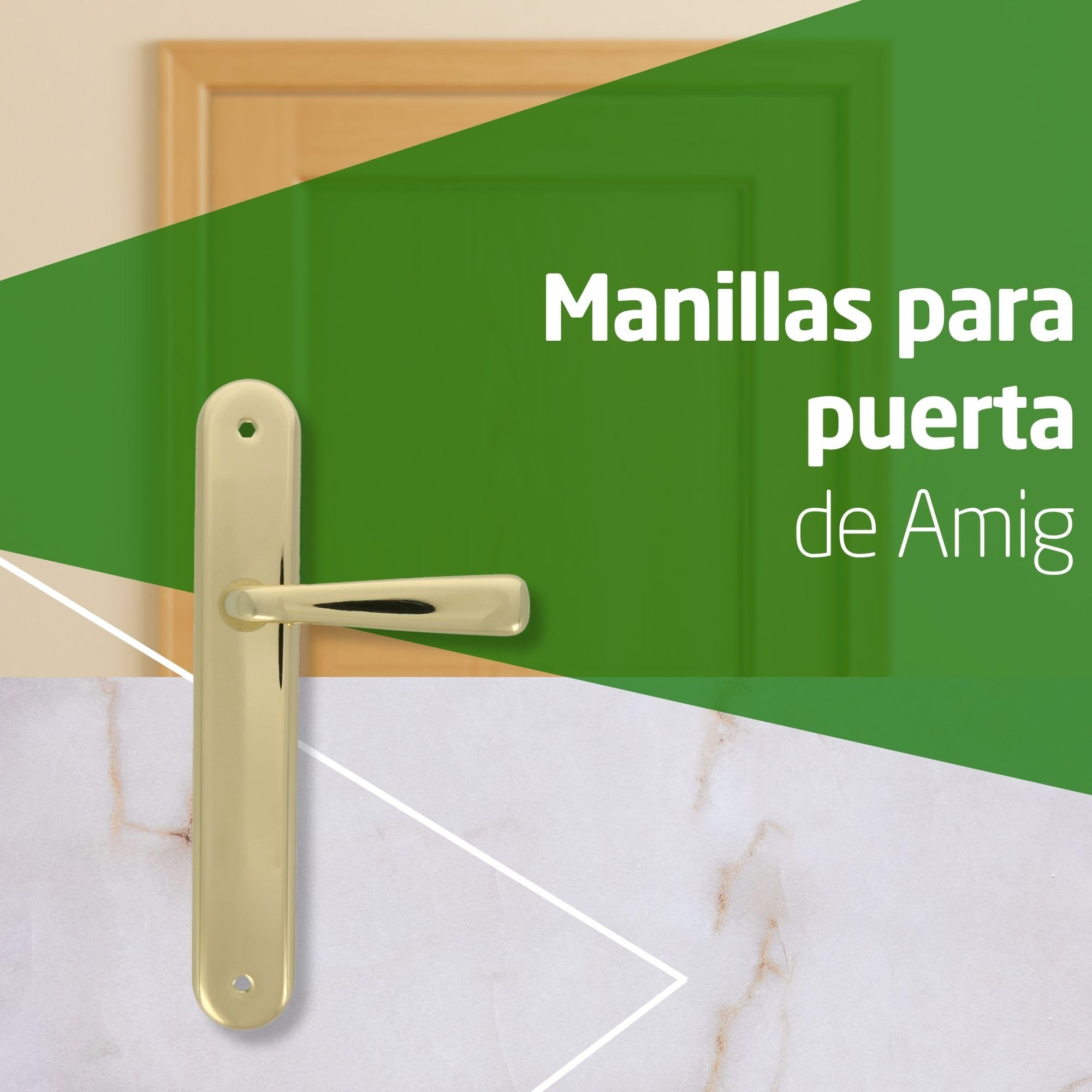 Amig - Juego de Manillas de Placa de Latón - Modelo 252P Medida: 250 x 40 mm - Cuadradillo de 8 mm - Resistente a la Corrosión, Incluye tornillería - Acabado: Latonado barnizado