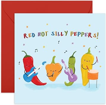 CENTRAL 23 Red Hot Silly Peppers Birthday Card - Cute Music Band Themed Card for Friends, Family, Music Lovers for Him, Her, Brother, Sister, Colleagues, Cousin, Relatives - with Fun Stickers