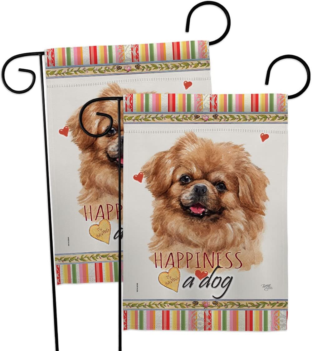 Tibetan Spaniel Happiness Garden Flags Pack Animals Dog Puppy Spoiled Paw Canine Fur Pet Nature Farm Animal Creature USA Vintage Applique Small Gift Yard House Banner Double-Sided Made In 13 X 18.5