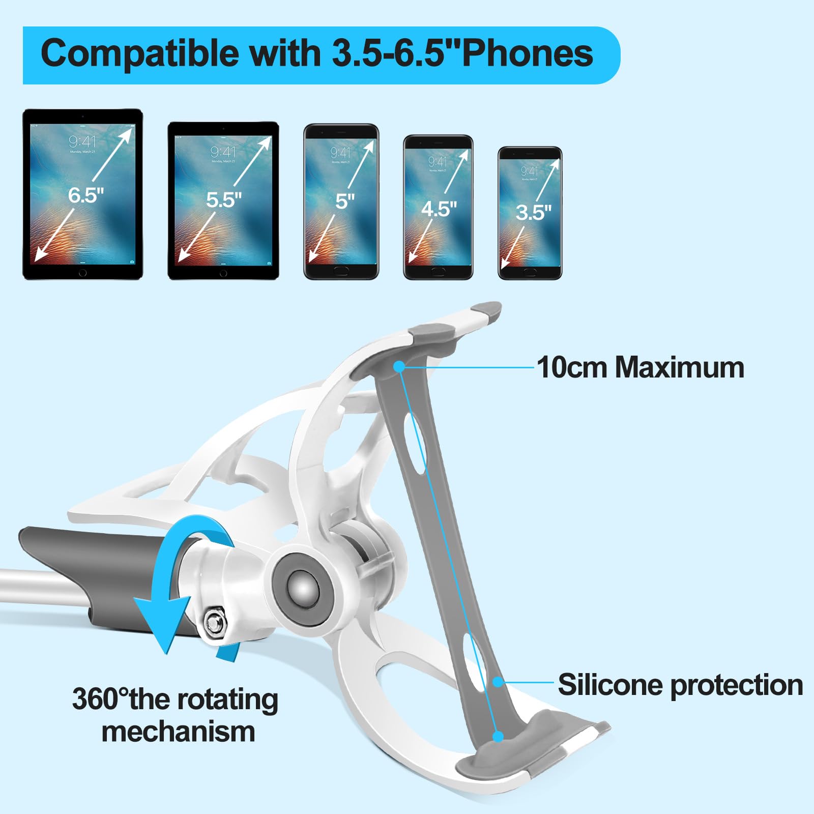 BURNNOVE Supporto Flessibile Universale Braccio a Collo di Cigno 85 cm Regolabile 360° per Telefono e Baby Monitor