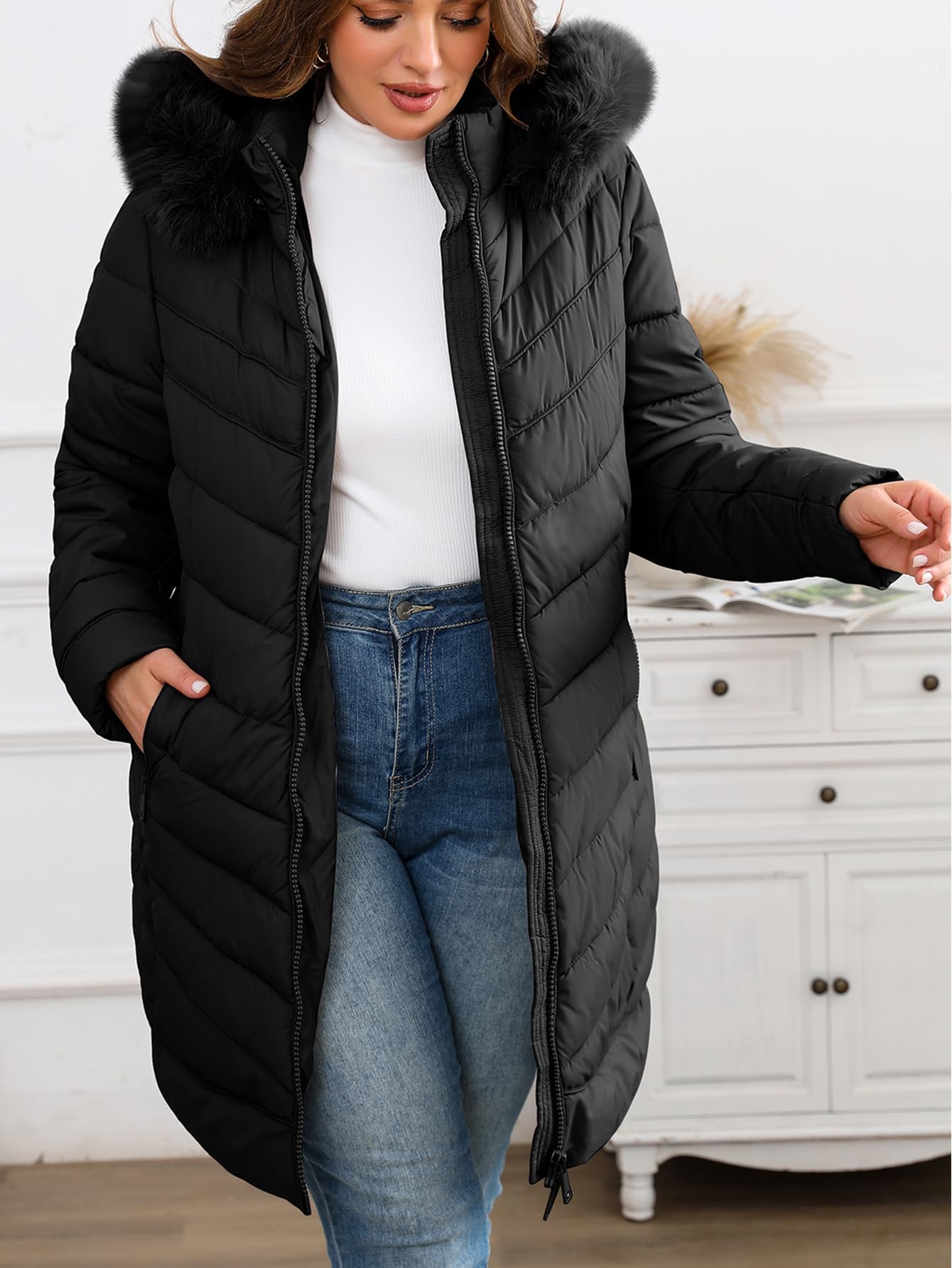 Geschallino Piumini da donna taglie forti Abbigliamento invernale trapuntato Cappotto con cappuccio e tasche