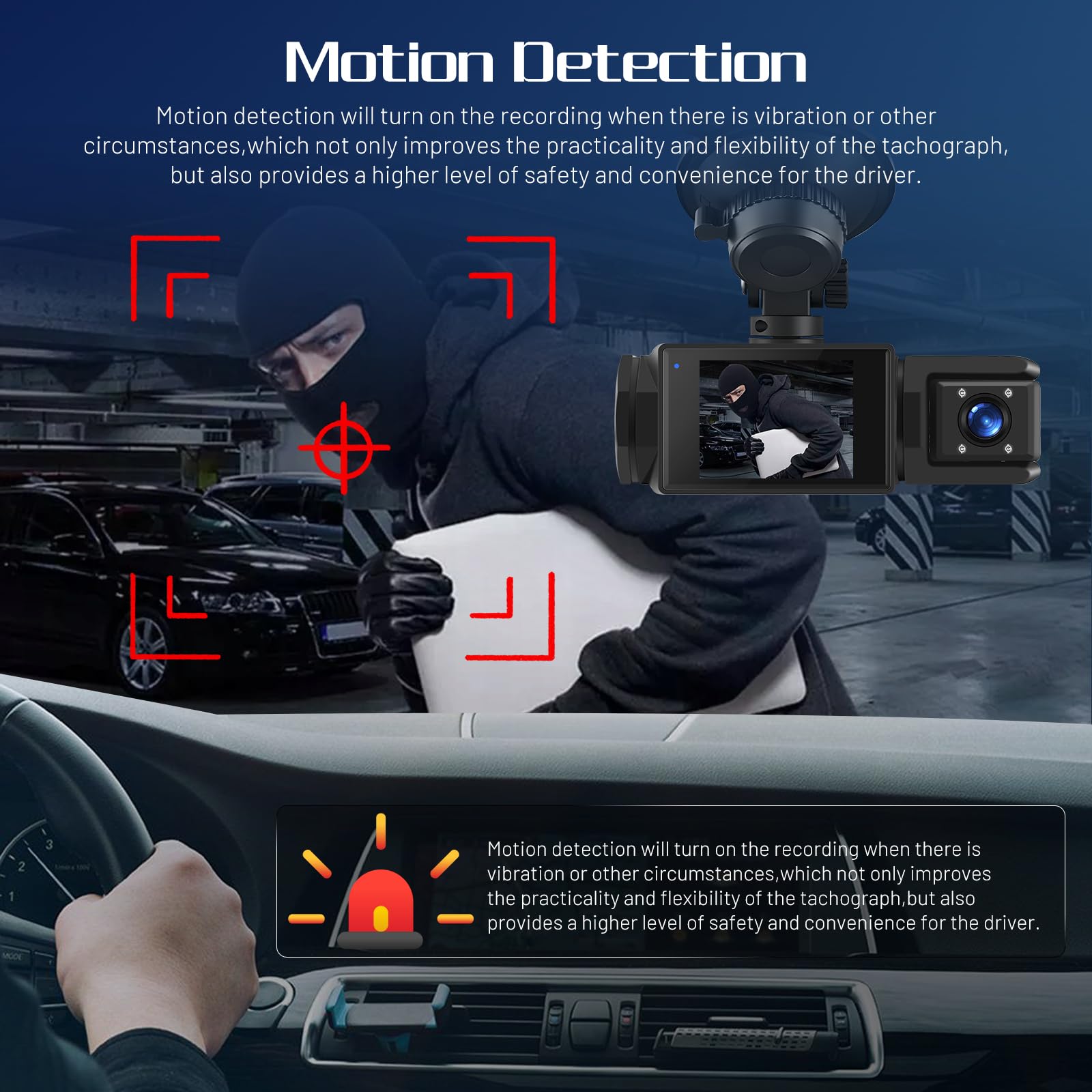 1080P WiFi Dash Cam, 3 Canali Dash Cam Anteriore e Posteriore all'interno, Full HD 2,0 Pollici Schermo IPS Dash Camera per auto con Registrazione in Loop, Visione Notturna, Rilevamento del Movimento