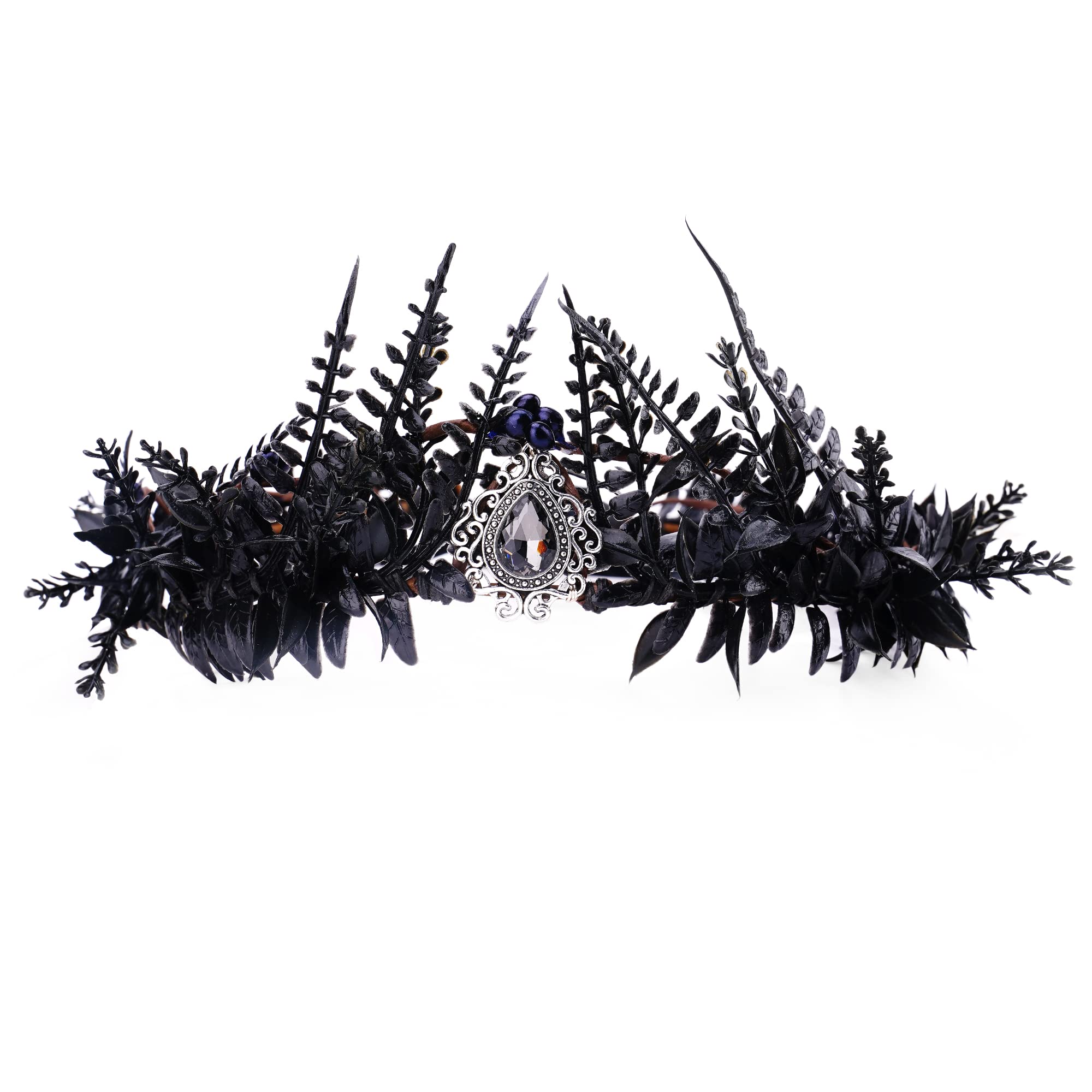 MOSTORY Handmade Black Flower Crown - Gothic Floral Tiara King’s Fairy Headpiece Royal Prince Dark Crown for Men Cosplay Renaissance Halloween Costume