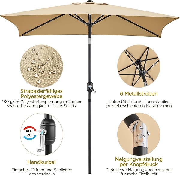 Yaheetech Sombra Amplia Rectangular 227 cm con Ajuste Solar, para Jardín, Terraza, Balcón, Playa - Incluye Manivela, Resistente al Viento, Fácil Instalación Tan - 5