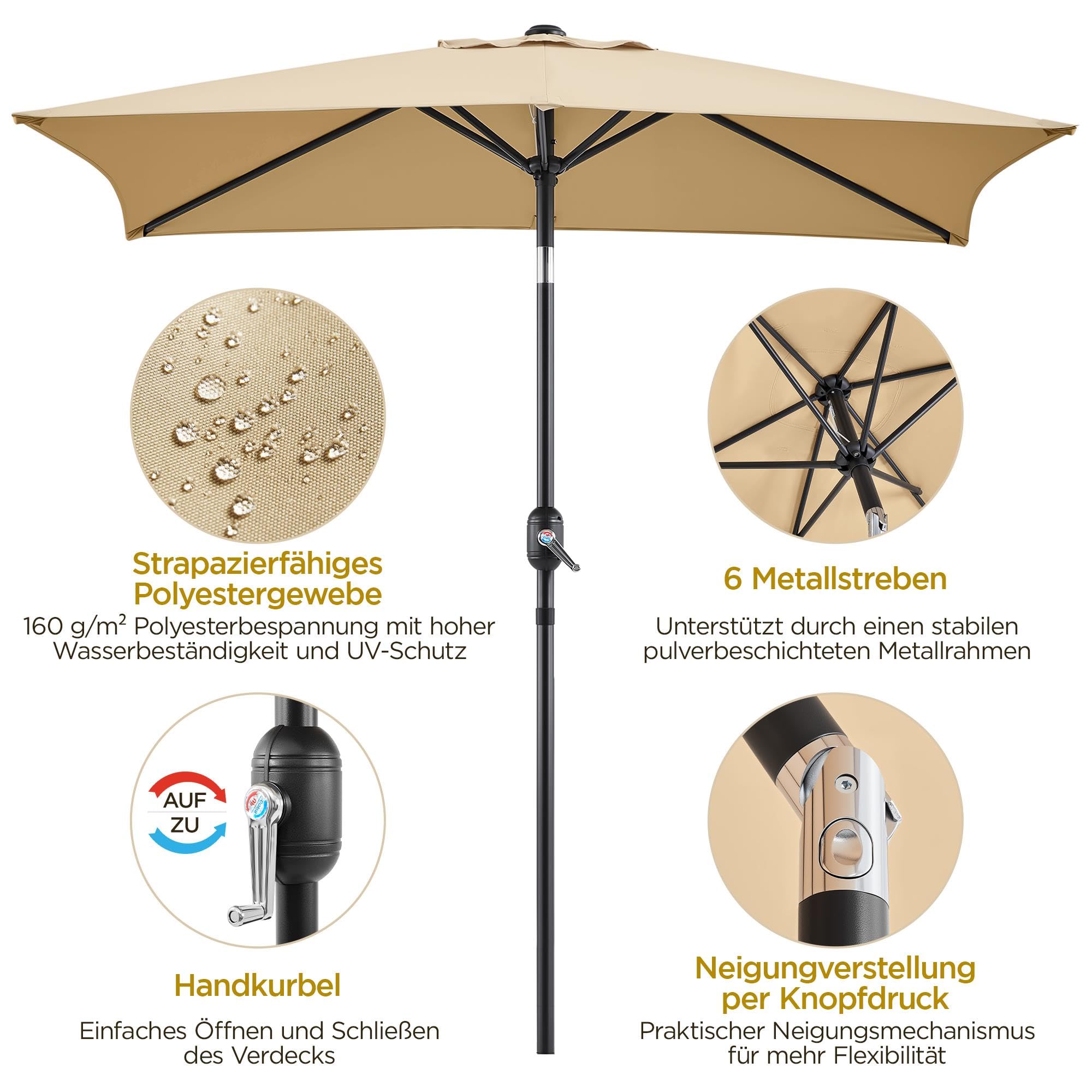 Yaheetech Sombra Amplia Rectangular 227 cm con Ajuste Solar, para Jardín, Terraza, Balcón, Playa - Incluye Manivela, Resistente al Viento, Fácil Instalación Tan — view 5