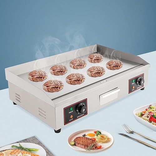 Miniatura 8 de Parrilla eléctrica plana de 3000 W, plancha comercial de acero inoxidable de 30 pulgadas con termostato ajustable, equipo de restaurante de encimera