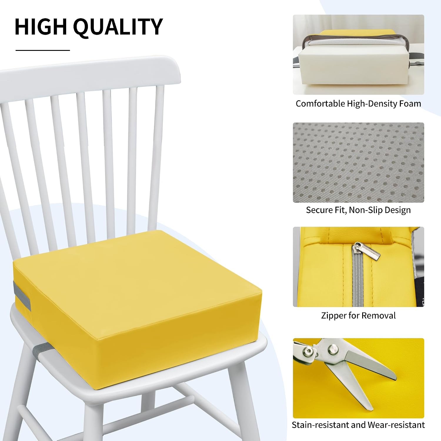 Eiury Booster Seat for Kitchen Chair, Toddler Booster Seat for Dining Table, Waterproof PU Leather Kids Seat Cushion with Adjustable Straps, Non-Slip Bottom, Wipeable Seat Pad,Yellow