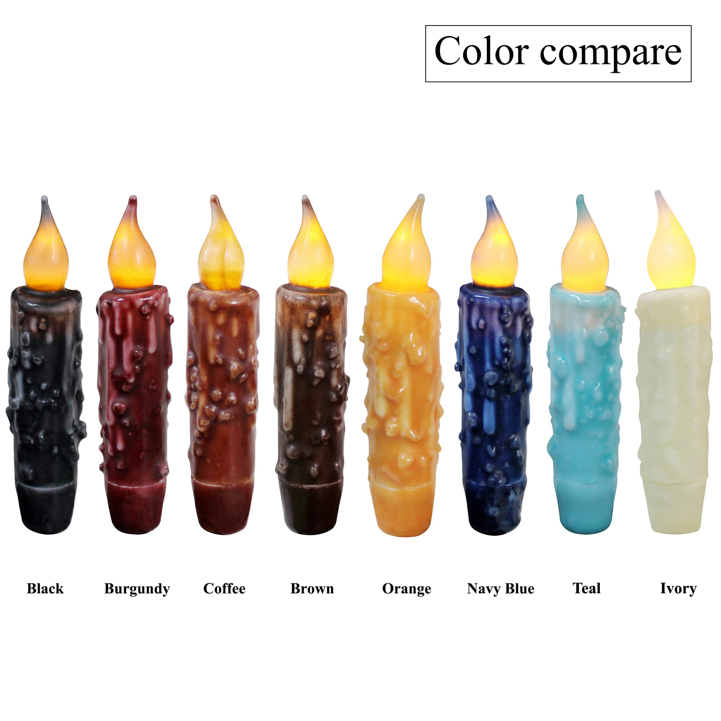 CVHOMEDECO. Velas cónicas con temporizador LED de cera real sumergidas a mano con pilas, rústicas primitivas sin llama, decoración de 4.75 pulgadas, café, 6 unidades en un paquete