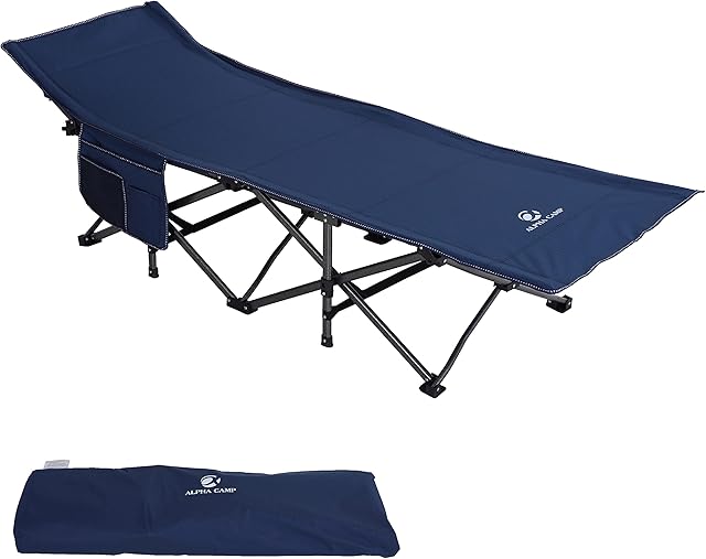 ALPHA CAMP Camping Folding Bed, Heavy Duty Sturdy Camp Beds for Adults, Oversized Sleeping Cot Supports 280kg Folding Steel Frame Portable with Carry Bag, Navy