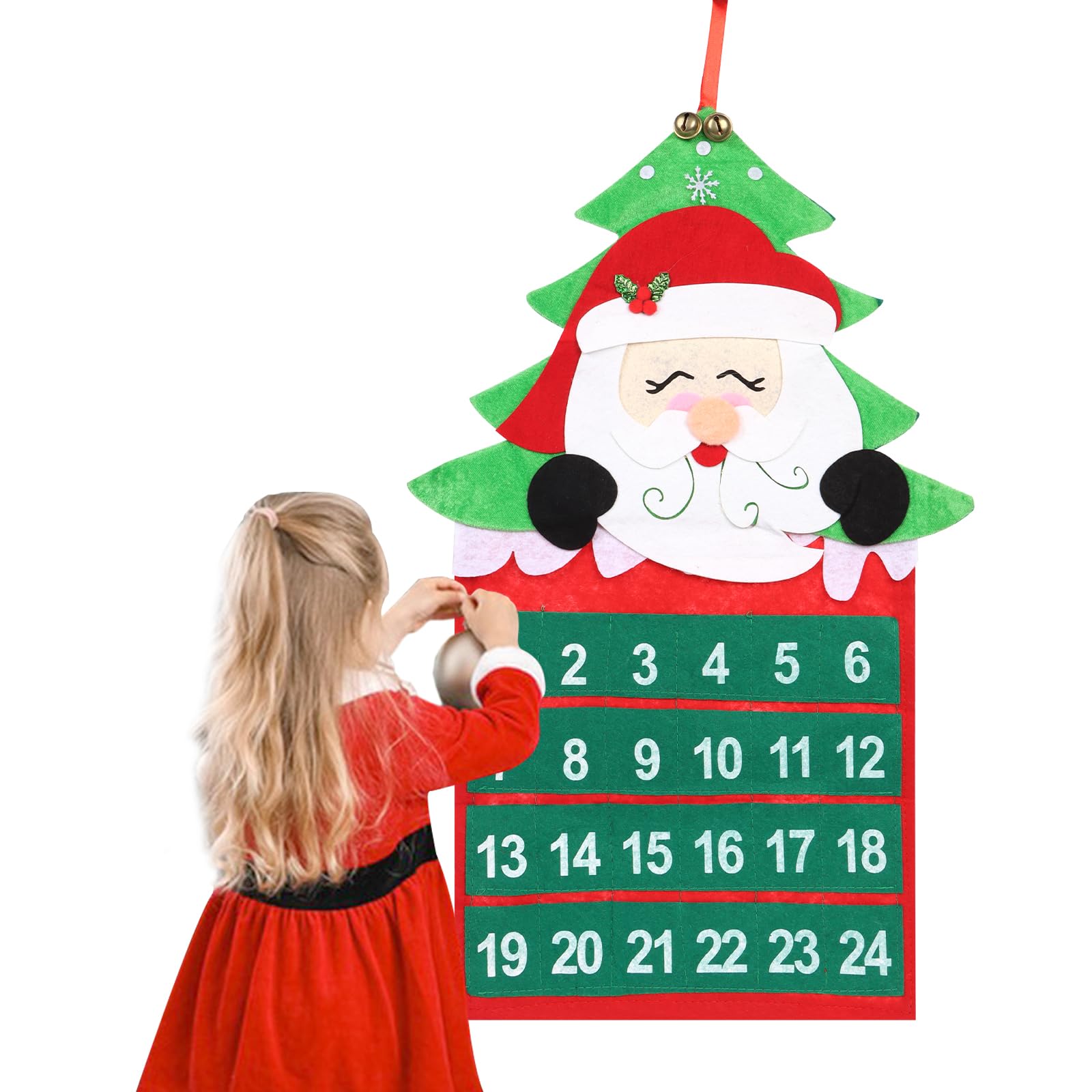 Calendario dell'Avvento per Natale, Natale, calendario dell'Avvento in feltro, con tasche da 24 giorni, può essere decorato liberamente, calendario natalizio fai da te, conto alla rovescia di Natale,