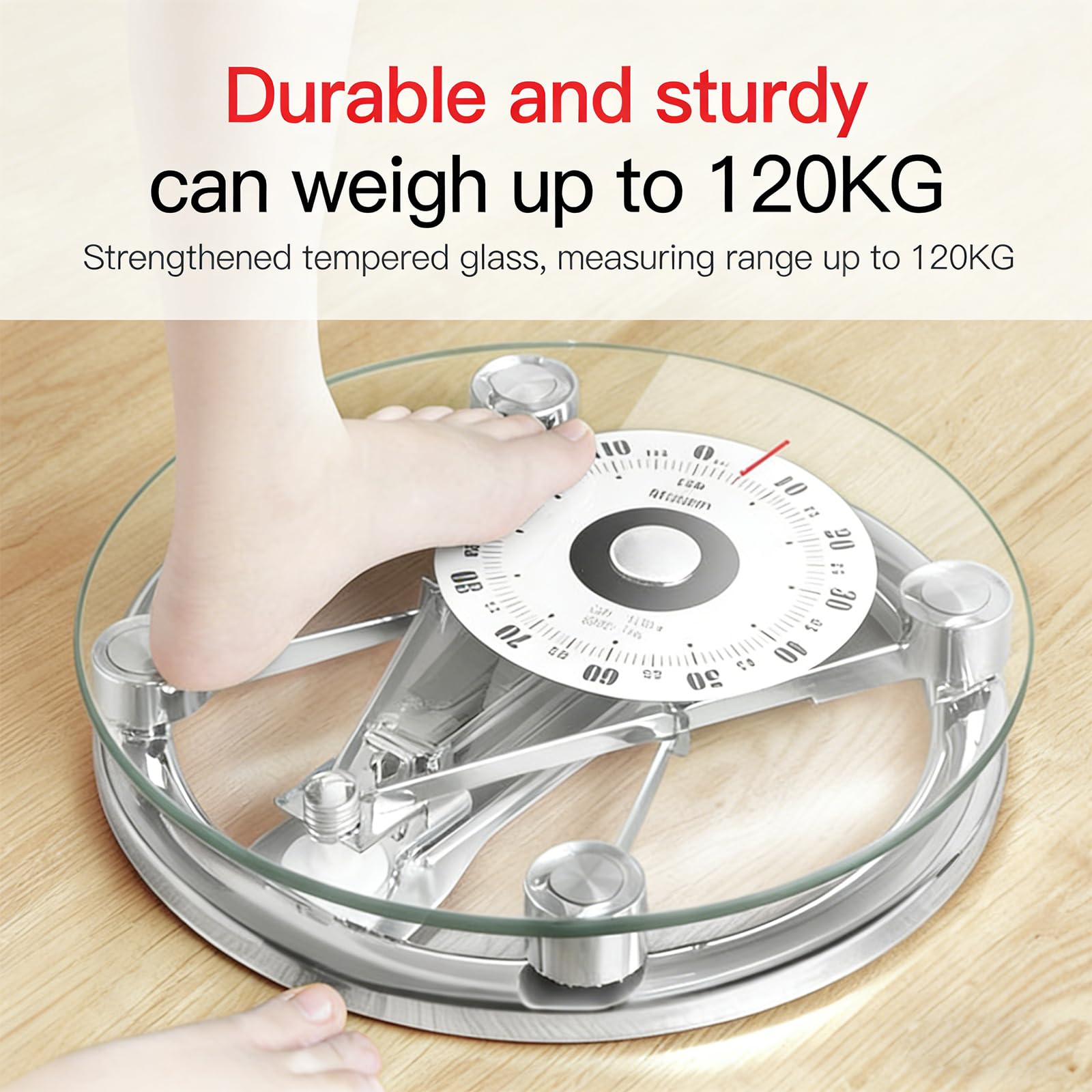 Báscula mecánica de baño, báscula analógica profesional, capacidad de 120 kg, esfera grande de 155 mm, vidrio templado, ideal para uso doméstico y gimnasio
