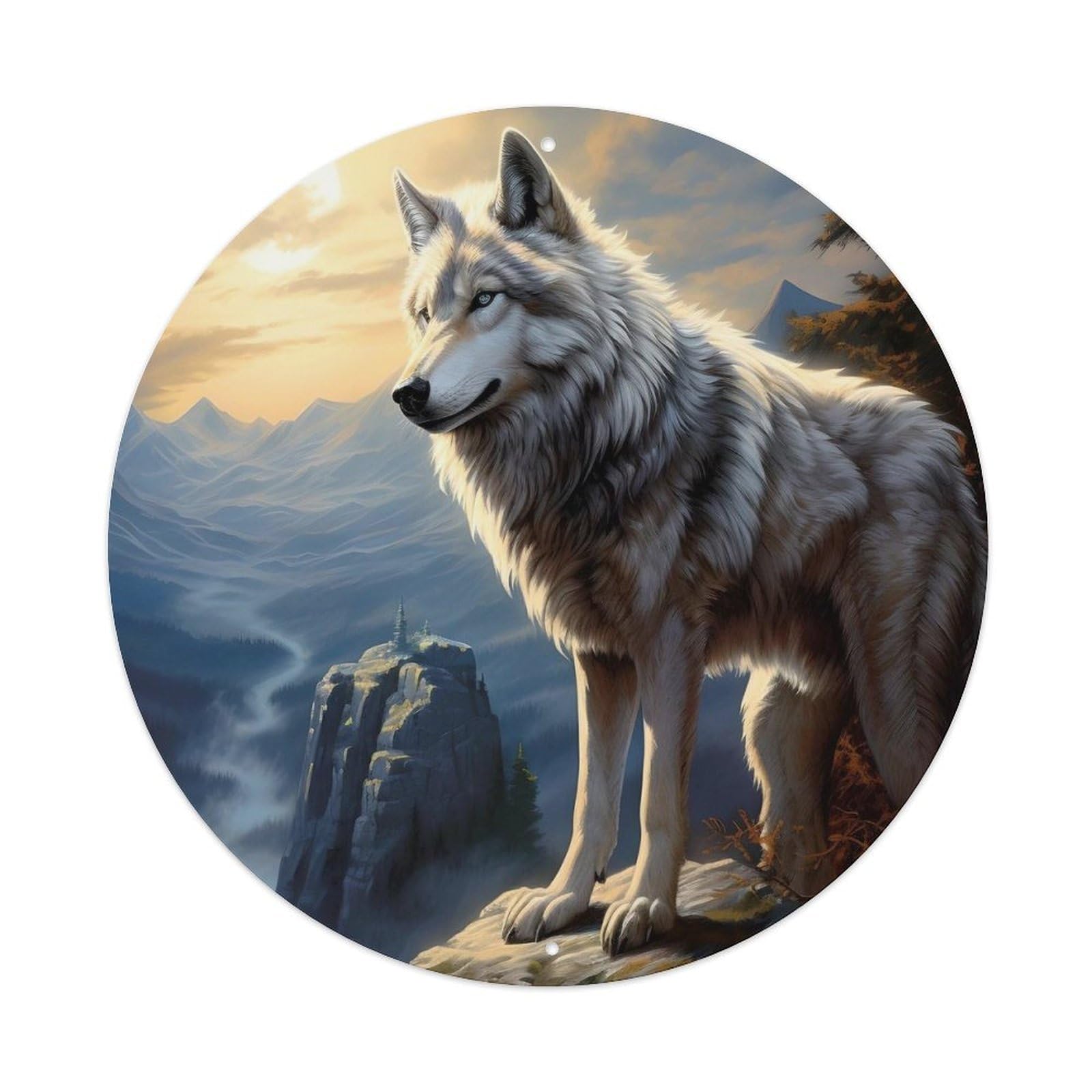 Visual Art Animal Wolf Vintage Metal Tin Sign Plaque Wall Decor for Cafe, Club, Garden Round Metal Poster 8x8Inch