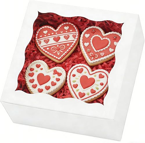 Paquete de 20 Cajas para Galletas de 6x6x3 Pulgadas Cajas de Panadería con Ventana Caja de Dulces Caja de Postres para Macarrones Mini Pasteles