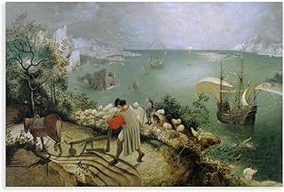 Landscape with The Fall of Icarus, Circa 1558 by Pieter Brueghel The Elder Poster Canvas Painting Print Wall Art Modern Living Room Office Bedroom Room Aesthetics Decoration 12x08inch(30x20cm) Unfram