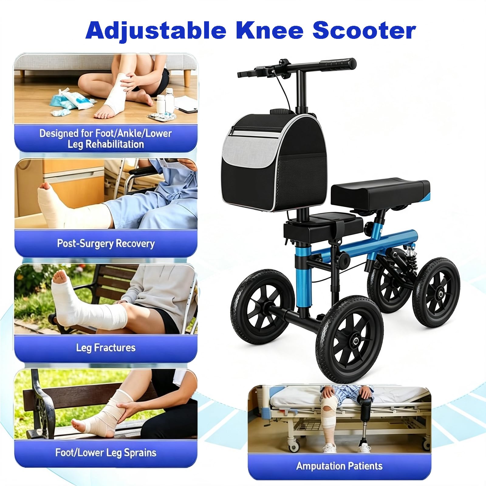 Scooter pieghevole per adulti, deambulatore per ginocchio regolabile