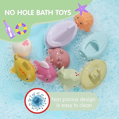 Miniatura 3 de Juguetes de baño para bebés, paquete de 9  Juguetes de baño sin moho con diseño sellado y sin agujeros  Juguetes de bañera suaves, de fácil agarre y