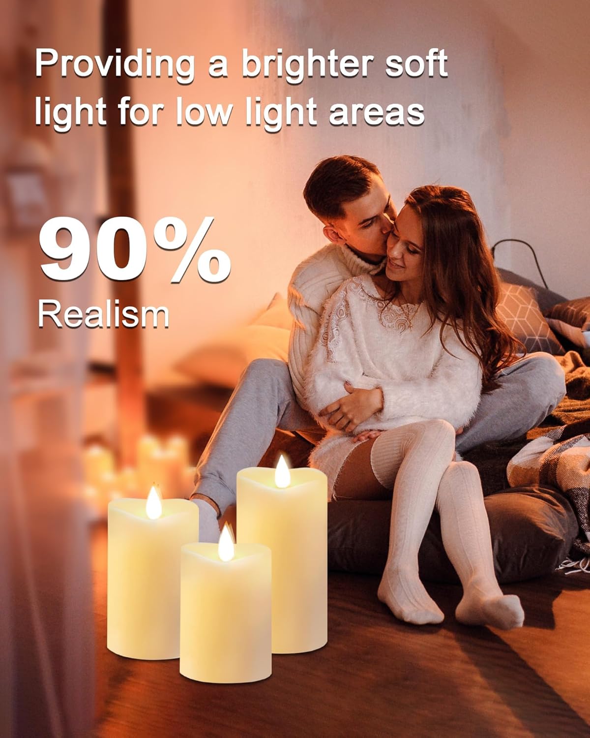 LOGUIDE Flickering Flameless Candles with Remote Timer, Realistic 3D Moving Flame with Real Wax Pillar LED Candles,Lasting 500 Hours Battery Operated Candles for Wedding Decoration, Christmas,3 Pack
