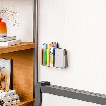 SuoXing 2Pack Magnetic Dry Erase Marker Holder,Clear Acrylic Marker Holder with Magnet,Adhesive for Whiteboard,Expo,Wall,Refrigerator,Office or Classroom,White Board Accessories,Locker Pencil Holder