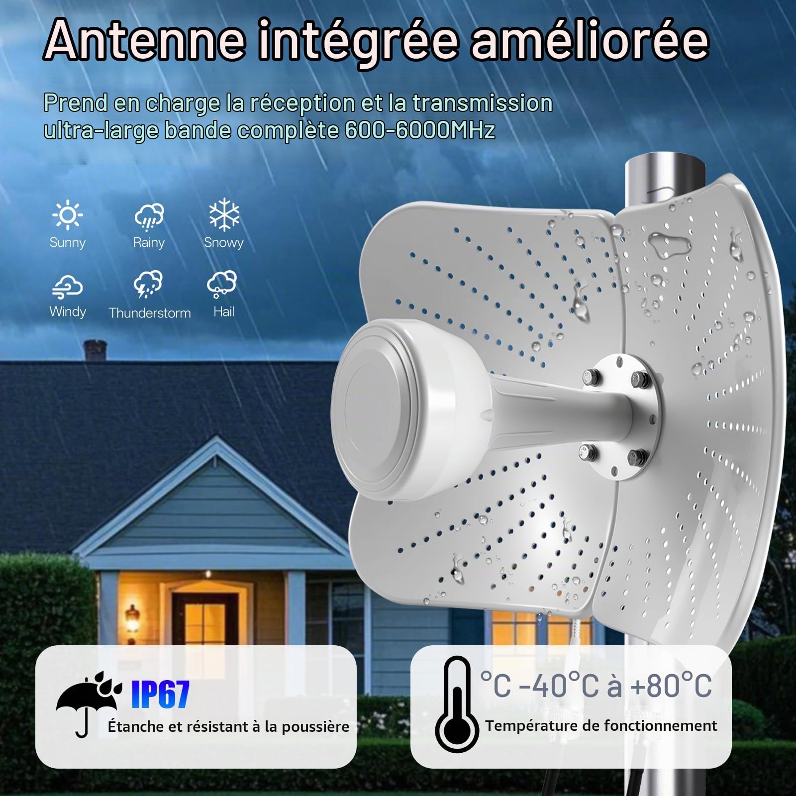4G LTE 5G Antenne Extérieure Double Bande 22dBi Gain, 600-6000MHz Antenne Directionnelle Mimo, Signal Compatible Routeur Mimo Directionnel, 2 Câbles de 10M, AntenneExterne SMA/TS9