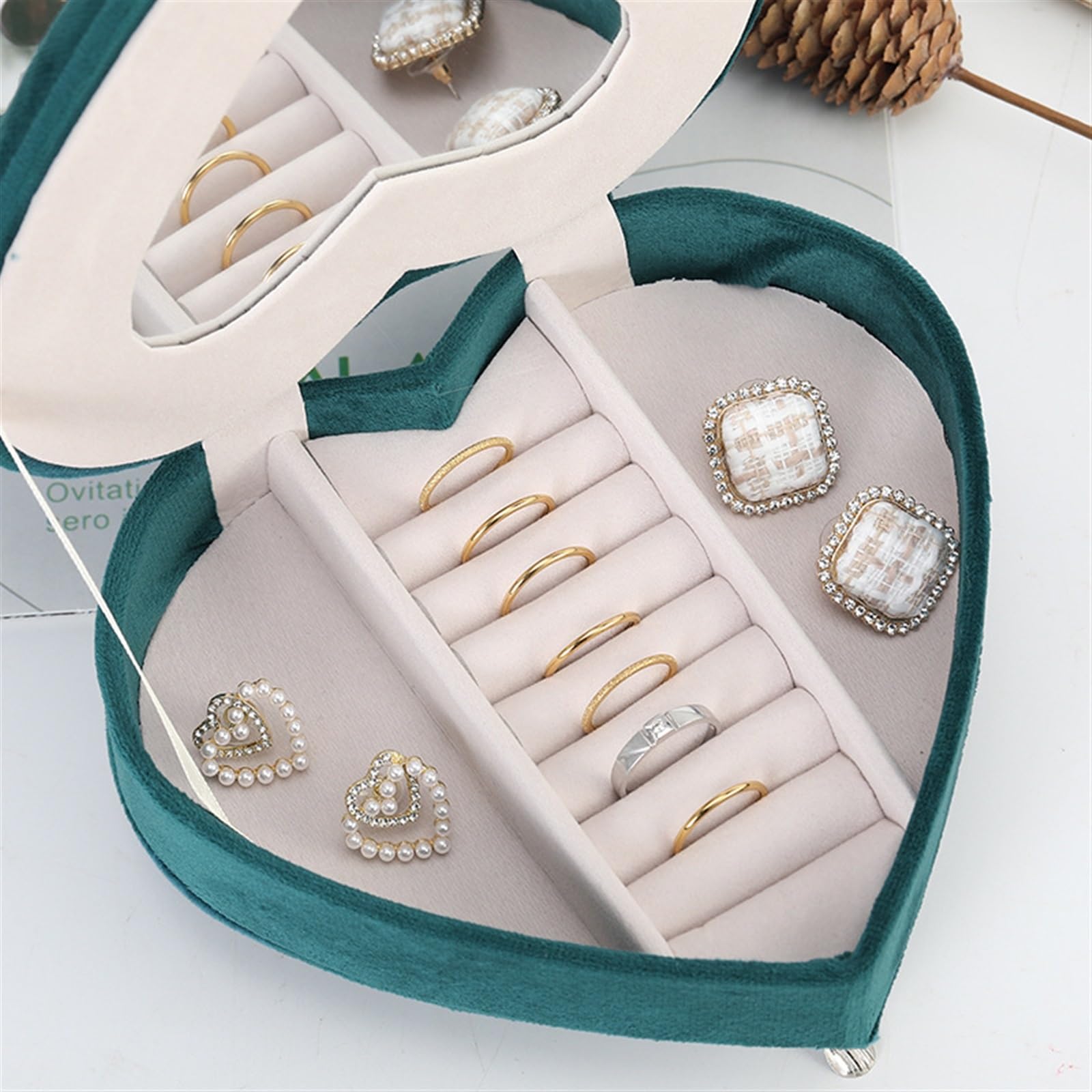Pudełko Na Biżuterię Flanelowy Organizer Na Biżuterię Mały Organizer Na Biżuterię W Kształcie Sofy Lustro Do Makijażu Organizer Na Pierścionki Biżuteria Organizer Na Makijaż Etui ，Azul-D