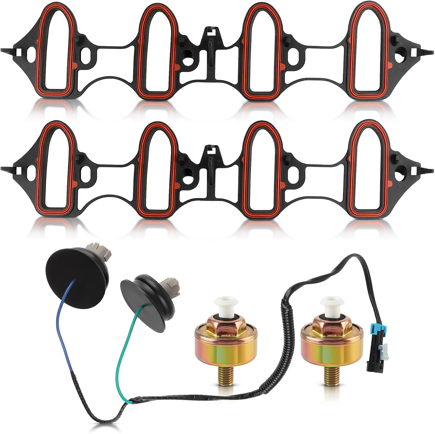 Dual Knock Sensors With Wiring Harness/Ignition Detonation Sensor/Intake Manifold Gasket Kit - Compatible With Pontiac GTO, Cadillac Escalade, Chevy Express - MS4657