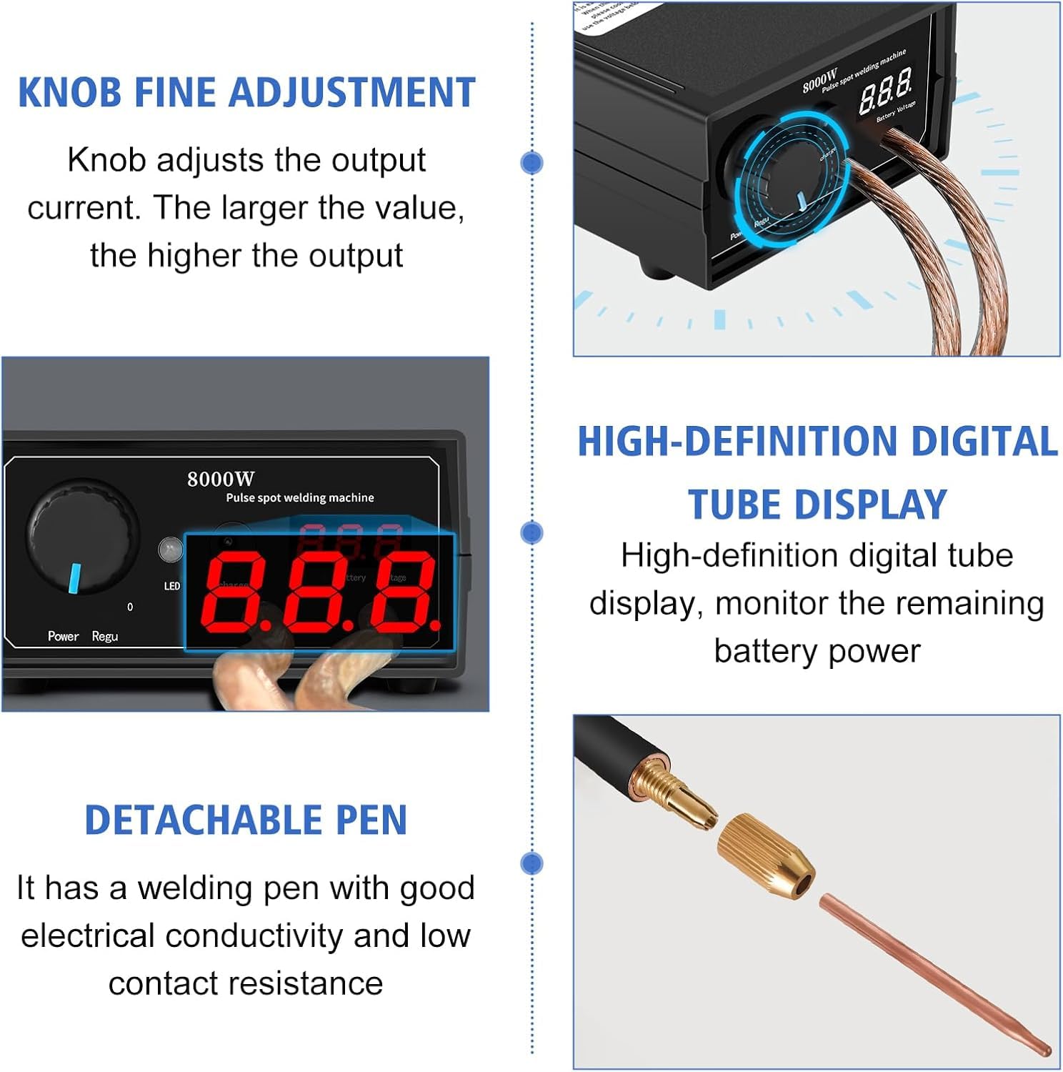 Saldatrice a Punti,Portatile 8000W Saldatrice a Punti per Batterie con Pedale, 1-9 Marce Regolabili per fai da te e produzione di batterie(0,1-0,3mm Foglio di Nichel)