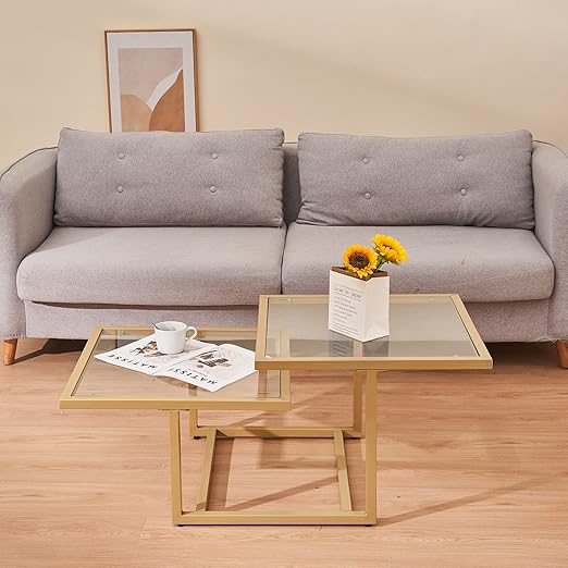 Hubhalsun Square Coffee Table with Gold Frame, Modern