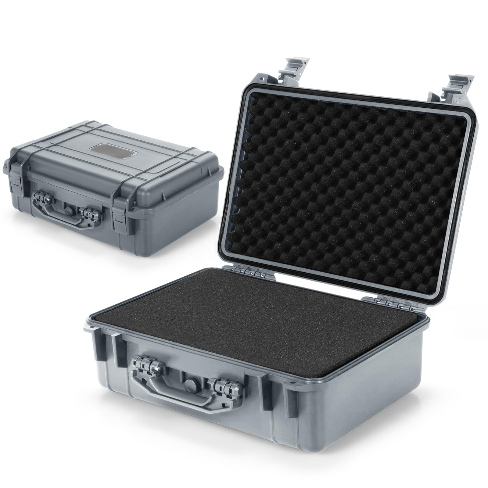 TANGZON Waterproof Protective Hard Case, Shockproof Camera Case with Customizable Foam Insert and Dual Padlock Holes, Flight Case Tool Box for Pistol, Drone & Equipment (Grey, 56 x 44 x 22cm)