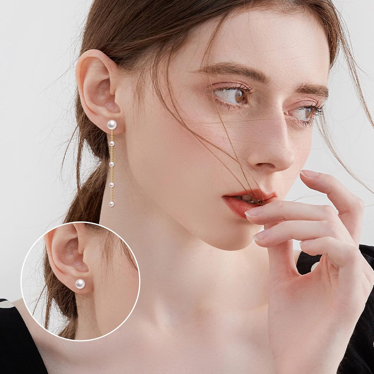 KECHO 14K Gold Freshwater Cultured Pearl Earrings Solid Gold Stud Chain Earrings Jewelry Gifts for Women - Image 5