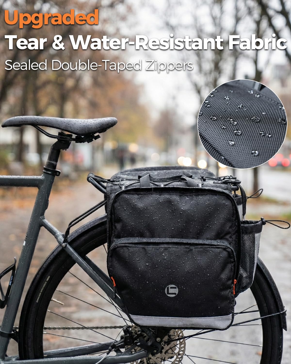 Sacoches de vélo de 30 L, résistant à l'eau pour porte-bagages arrière avec rabat à fermeture éclair, sacs de vélo de grande capacité avec porte-bouteilles, sacoche réfléchissante pour vélo
